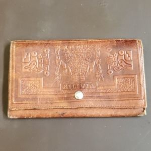 Vtg Aztec symbol type tooled wallet